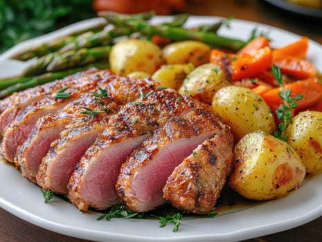Duck fillet with vegetables. AI generative.