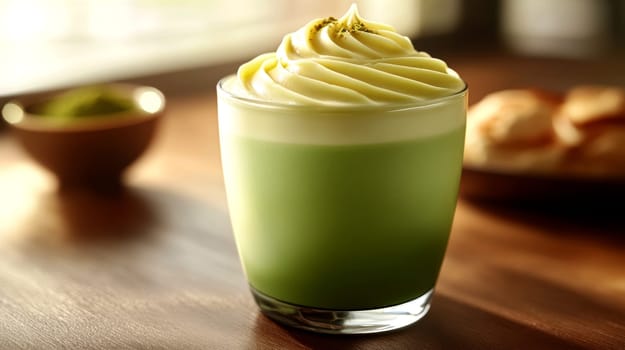 tasty Matcha Latte made from green tea. AI generative.