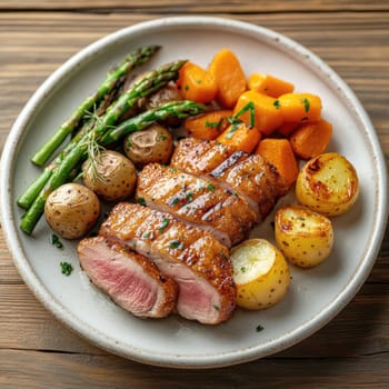 Duck fillet with vegetables. AI generative.