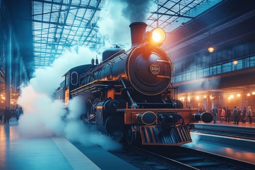 classic steam locomotive . AI generative.