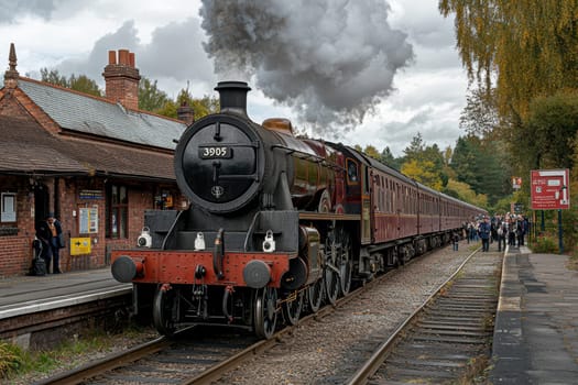 classic steam locomotive . AI generative.