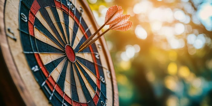 darts flying towards a circle. AI generative.