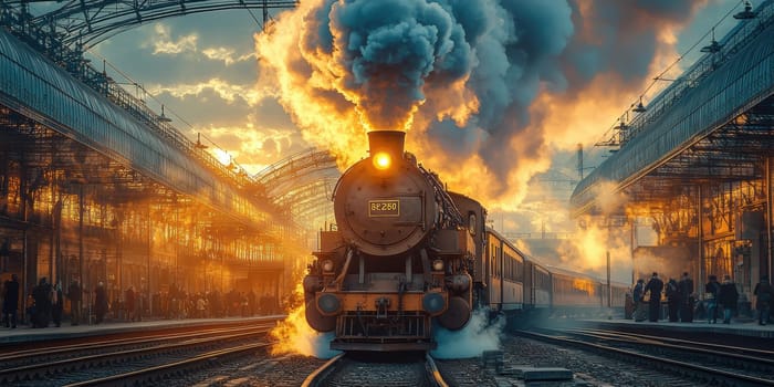 classic steam locomotive . AI generative.