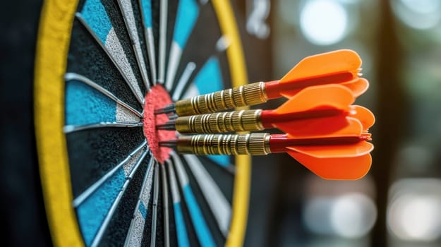 darts flying towards a circle. AI generative.