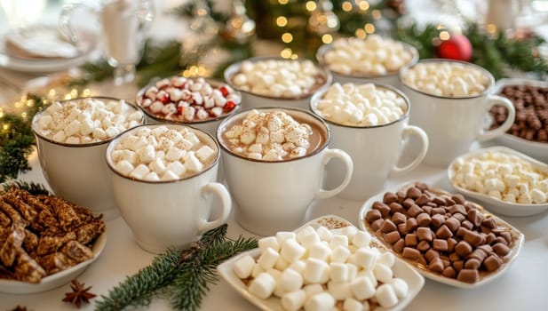 Hot Chocolate Bar with Marshmallows and Toppings, Christmas Concept