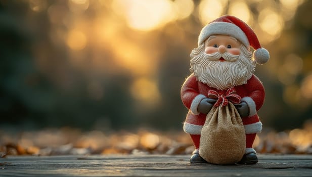 Santa Claus Figurine with Gift Sack at Sunset, Christmas Decoration