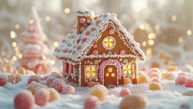 Gingerbread House in a Christmas Fairy Tale Setting