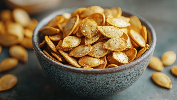 Roasted Pumpkin Seeds in a Bowl, A Healthy Autumn Snack