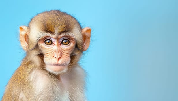 Portrait of a baby monkey with a blue background