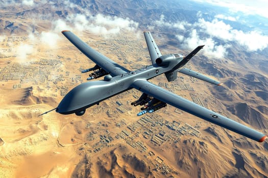 Silhouette of a modern military drone. AI generative.