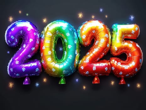 happy, new, year, number " 2025"" ballons, firework. AI generative."