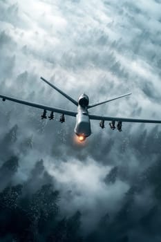 Silhouette of a modern military drone. AI generative.