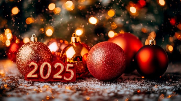 happy, new, year, number " 2025"" ballons, firework. AI generative."