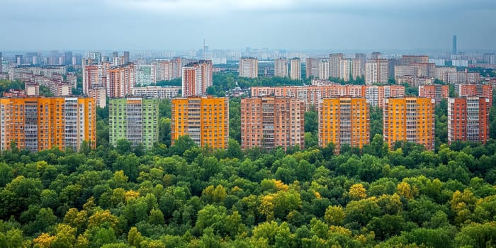 Eastern European apartment blocks. AI generative.