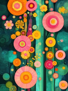 A fantastic world with flowers, trees and people. AI generative.