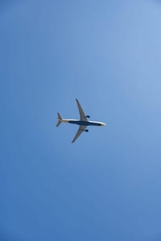 An airplane from below with a lot of sky