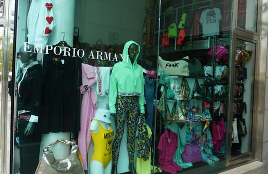 Nice, France - September 22, 2024: Emporio Armani store sign, An Italian luxury fashion house founded in Milan. Retails haute couture and ready-to-wear.