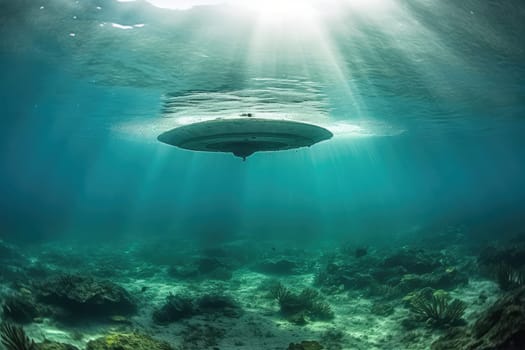unidentified object ufo underwater covered with rust and algae. Generative AI