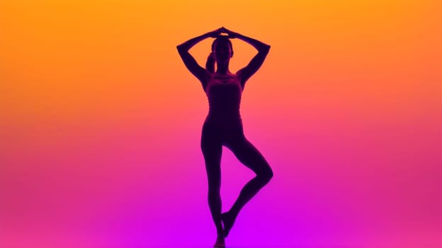 Silhouette of a woman doing yoga on a colored background.the concept of health and self-care.