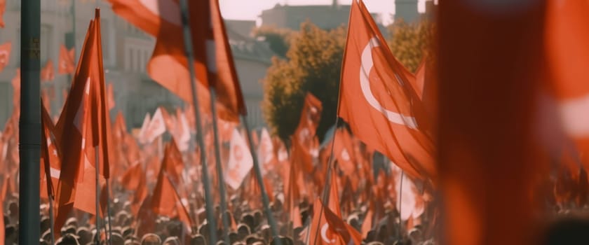 demonstration or procession with flags. Generative AI