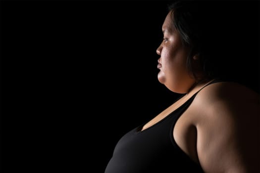close-up of an very large overweight woman .increased risks of cardiovascular disease and diabetes.health care and self-care. Generative AI