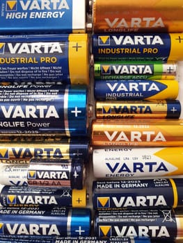 Mix of different kind of batteries of the German company VARTA AG - AAA, AA, C, Nine-volt and others