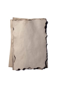 Few old blank pieces of antique vintage crumbling paper manuscript or parchment vertically oriented isolated on white
