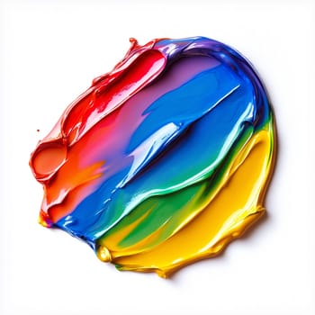 rainbow  color drop, ink, liquid, stain, smudge, swatch, cream, and wax isolated on a white background.