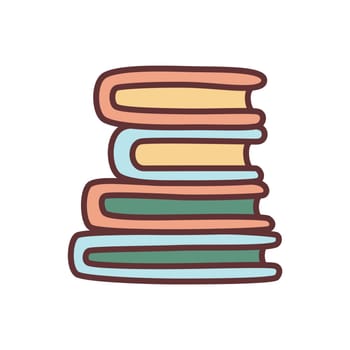 Doodle pile of books icon. Hand drawn book, journal or notebook symbol isolated on white background. Vector illustration