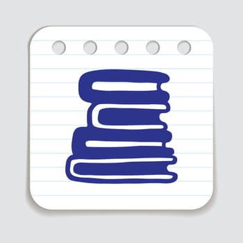 Doodle pile of books icon handdrawn with blue pen on a notepaper. Knowledge and education symbol painted in grunge style. Vector illustration isolated on white background
