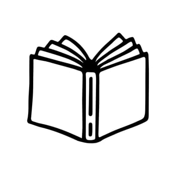 Doodle book icon handdrawn with ink pen. Knowledge and education symbol painted in grunge freehand style. Vector illustration isolated on white background
