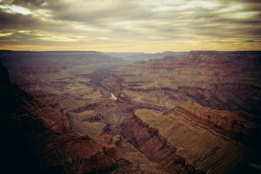 View over the Grand Canyon during sunset in Arizona, United States