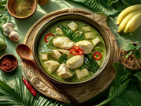 green chicken curry. AI generative.