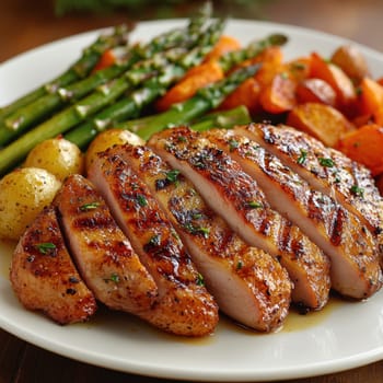Duck fillet with vegetables. AI generative.