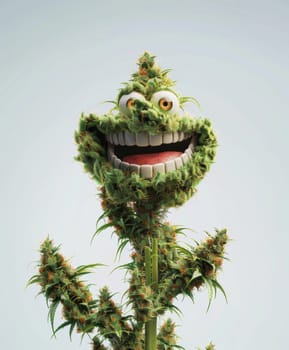 cannibis buds with a happy realistic face on a cannibis plant . AI generative.