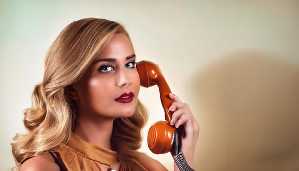 gorgeous young woman speaking on the phone, AI generated image