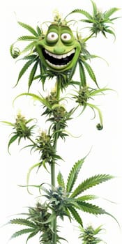 cannibis buds with a happy realistic face on a cannibis plant . AI generative.