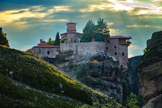 View of Meteora with Eastern Orthodox monasteries, a rock formation in the regional unit of Trikala, in Thessaly, in northwestern Greece, UNESCO World Heritage Site