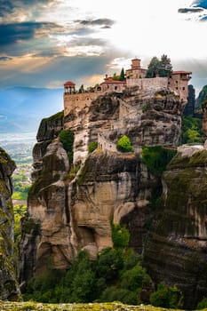 View of Meteora with Eastern Orthodox monasteries, a rock formation in the regional unit of Trikala, in Thessaly, in northwestern Greece, UNESCO World Heritage Site