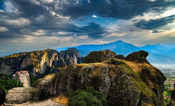 View of Meteora with Eastern Orthodox monasteries, a rock formation in the regional unit of Trikala, in Thessaly, in northwestern Greece, UNESCO World Heritage Site