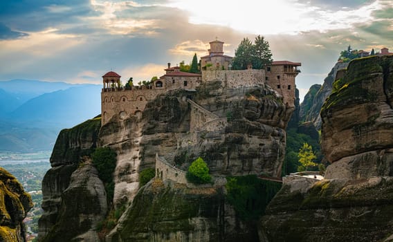 View of Meteora with Eastern Orthodox monasteries, a rock formation in the regional unit of Trikala, in Thessaly, in northwestern Greece, UNESCO World Heritage Site