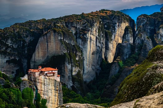 View of Meteora with Eastern Orthodox monasteries, a rock formation in the regional unit of Trikala, in Thessaly, in northwestern Greece, UNESCO World Heritage Site
