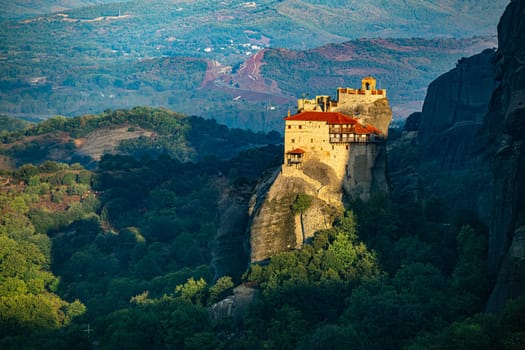 View of Meteora with Eastern Orthodox monasteries, a rock formation in the regional unit of Trikala, in Thessaly, in northwestern Greece, UNESCO World Heritage Site