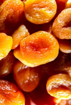Close-up of soft apricots, dried and pitted.