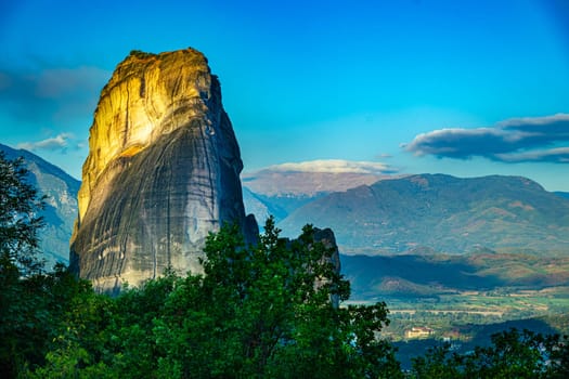View of Meteora with Eastern Orthodox monasteries, a rock formation in the regional unit of Trikala, in Thessaly, in northwestern Greece, UNESCO World Heritage Site