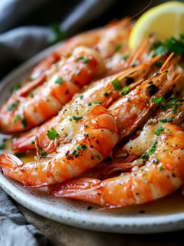 jumbo prawns in butter and garlic sauce. AI generative.