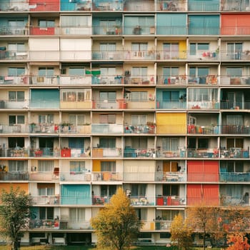 Eastern European apartment blocks. AI generative.