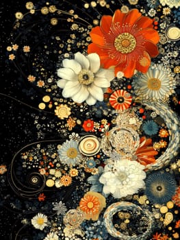 A fantastic world with flowers, trees and people. AI generative.