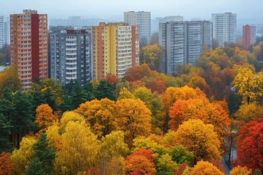 Eastern European apartment blocks. AI generative.