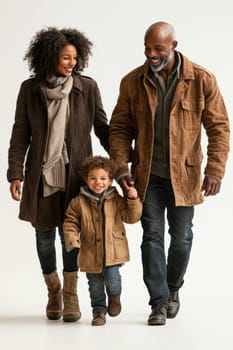 Woman and man on a walk with a child. AI generative.